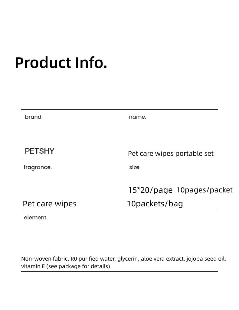 PETSHY Pet Care Wipes Portable Set 10 Bags